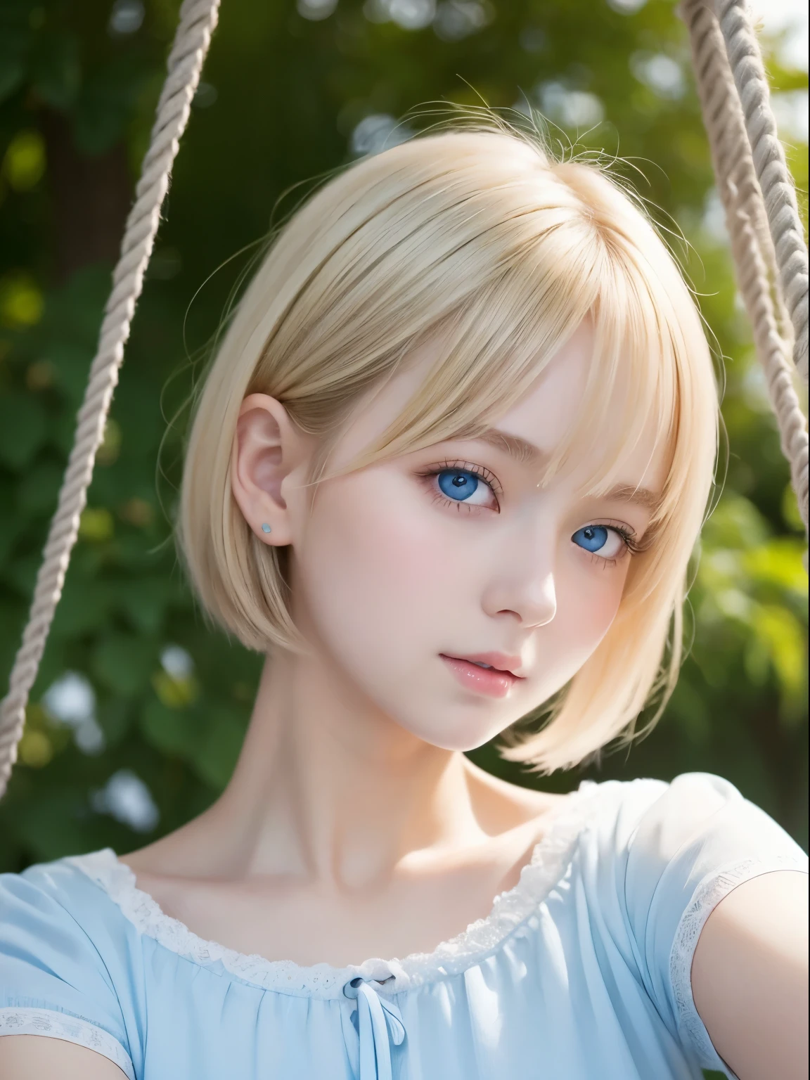 White and beautiful skin、Small nipples、blue eyes、Blonde Bob Cut、Japanese、Small breasts、Hairless labia、