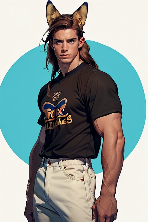 masterpiece, best quality, ultra high quality, 

Wearing a basketball jersey, blue jeans , 


Handsome man , tall, lean ,((muscular body:1.1)) , ((has facial stubble:1.1)) , ((brown hair:1.1)) , ((long hair:1.3)) , golden eyes , masculine  ,((male:1.2)),age 32,   ((fox ears,fox ears on head:1.2)), hair in a ponytail, 