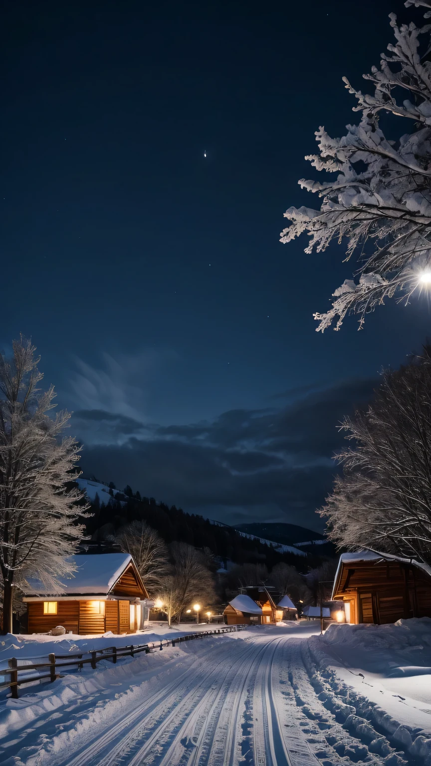 Snow,night,village
