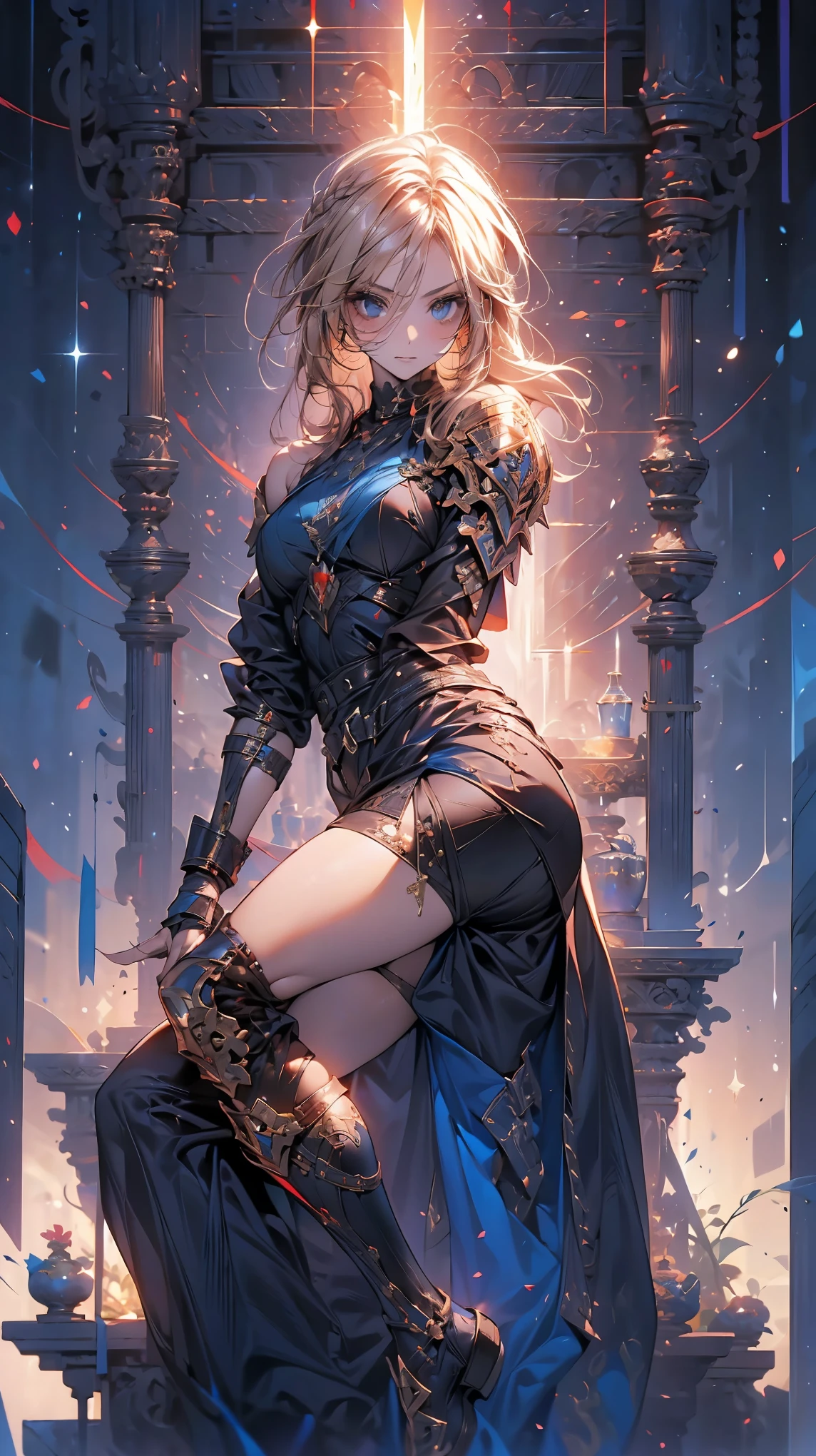 (((woman))), (((best qualityer))), (((tmasterpiece))), (((AS-Adult))), (((1girll))), ((( Bob Hairstyles ))), A 25-year-old cyberpunk gladiator with a perfect body, Shoulder pads with metal spines, Brooklyn gladiolus, (( Bob Hairstyles )), Small leather panties, Torn football team shirt, Simon Beasley, almost naked(Simon Bisley)Urban barbaric style for(heavy metal) Minimum clothing, Left arm metal protection,With complex graphics, dark red color,White stars and white and navy blue checkerboard pattern, armure, Full of tips and rivets, (((From the knee up))), Short white blonde hair, The background is Shepard Fairley(Shepard Fairey)Painted walls of complex design,standing,