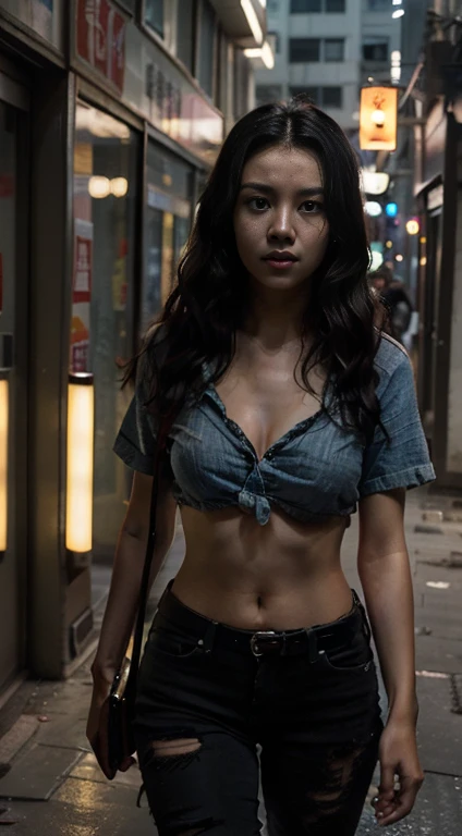 Thai female prisoner, beautiful, sexy, prison uniform, chains, torn and damaged clothes