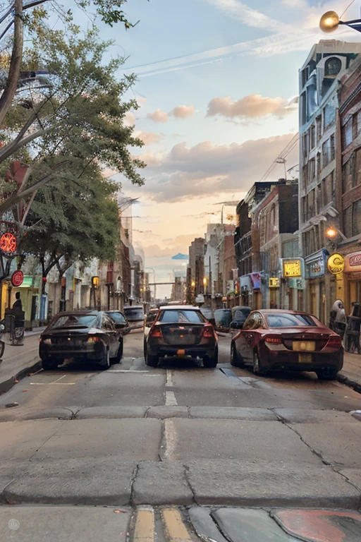 City Road, nova York, in nigth, A lot of cars lined up for the red light,The taillights form the shape of "A" and "B" when viewed from a distance