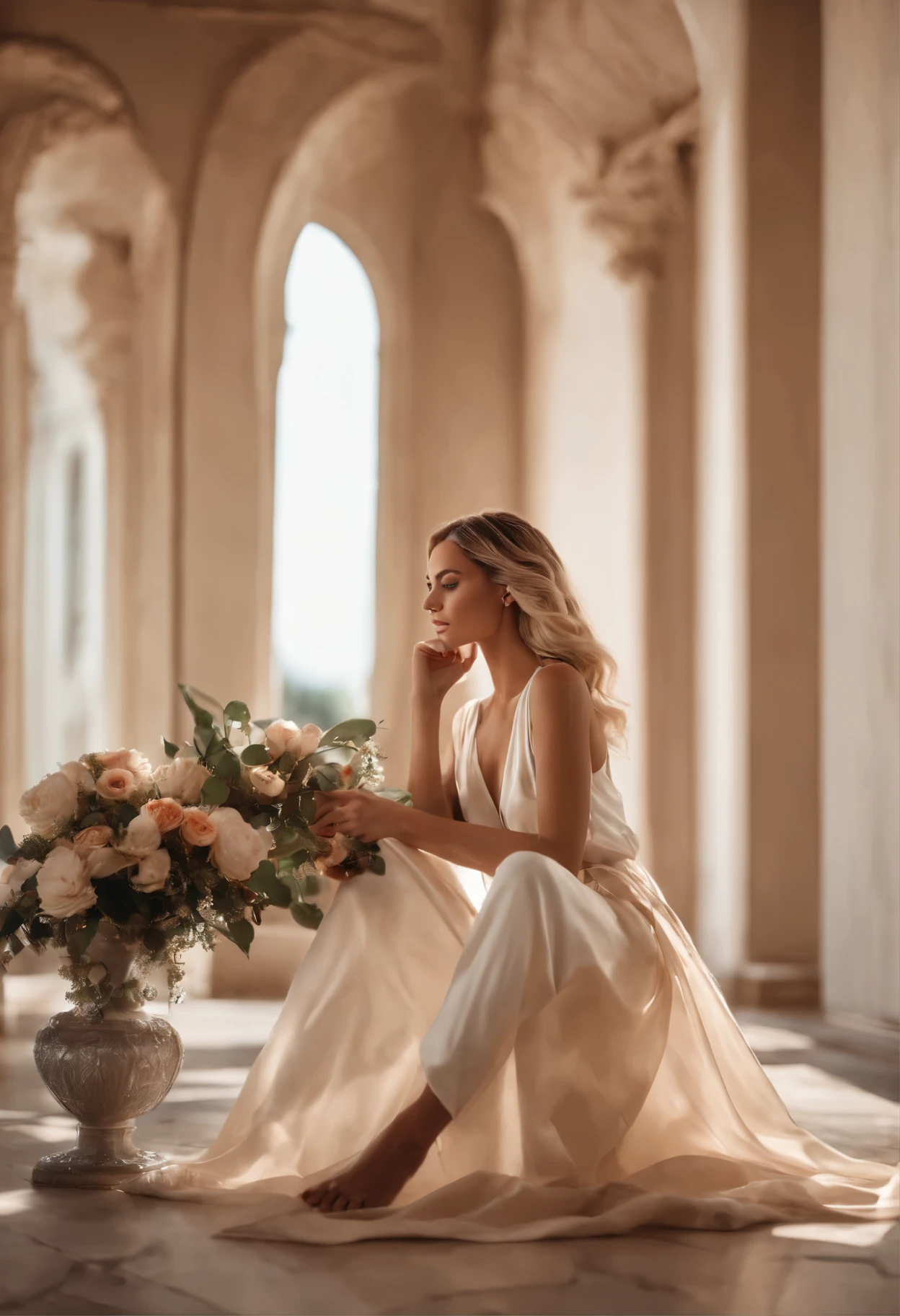In this more intimate scene, the 21-year-old American influencer gracefully rests on an exquisitely decorated floor at another exclusive event. Around her, carefully selected decoration adds a touch of opulence to the environment, complementing the young woman's natural beauty with her elegance and sophistication.
Dressed in an outfit that fuses comfort with luxury, the influencer exudes an aura of relaxation and refinement. A silk top and pants set in soft hues hugs her figure gently, accentuating her silhouette with fluid lines and subtle details. Despite her recumbent position, her presence remains commanding, her serene gaze and relaxed posture conveying undeniable confidence.
Next to her, a lush floral arrangement adds a touch of freshness and vitality to the environment, her vibrant colors contrasting wonderfully with the soft palette of the influencer's outfit. Behind her, a wall adorned with contemporary artwork adds a touch of modernity and elegance to the setting, creating a stunning backdrop for this enchanting scene.
The soft light filtering through the windows highlights the beauty of her face, illuminating her features with a welcoming warmth. Her blonde hair, arranged delicately around her head, seems to melt into the ground, creating a halo of light that highlights her natural beauty.
The camera captures every detail with impeccable precision, immortalizing this moment of serenity and elegance on screen. With every frame, the influencer continues to be a symbol of style and sophistication, reminding us why she is such an inspiring figure in the world of fashion and beauty.