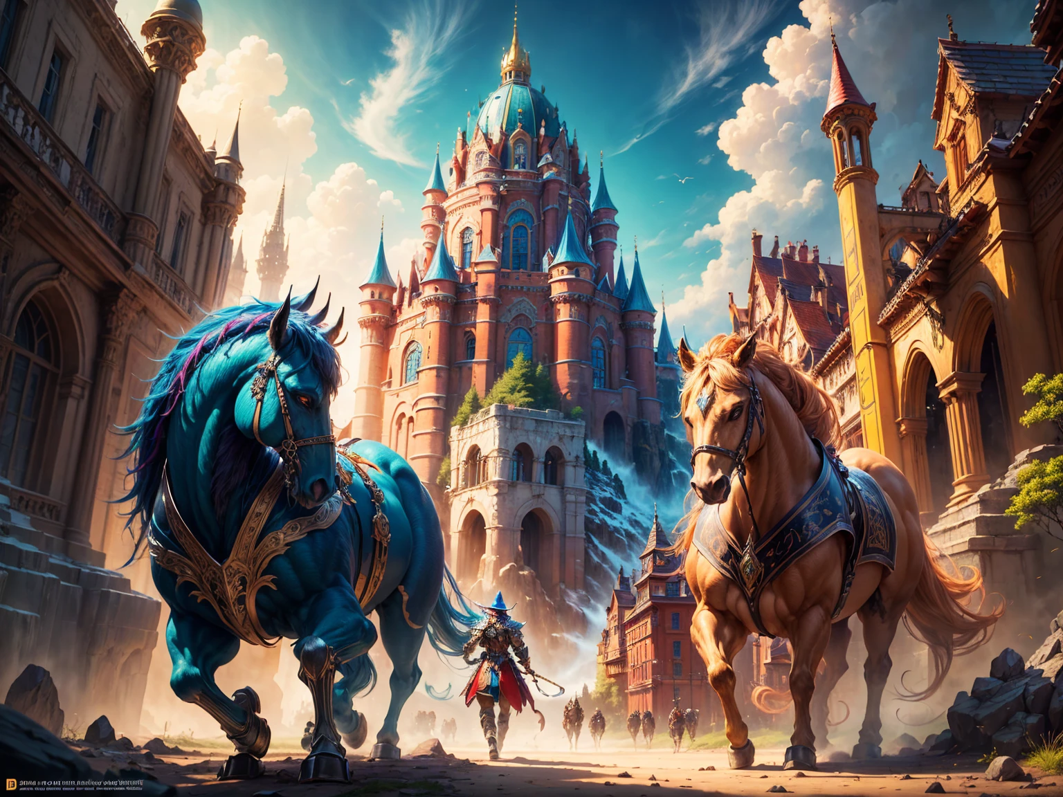 best quality,4k,8k,highres,masterpiece:1.2,ultra-detailed,realistic,photorealistic:1.37,epic fantasy scenes,brave warriors,mythical creatures,majestic castles,spectacular landscapes,imagination,world of fantasy,adventure,universe of magic,fantastic worlds,detailed characters,strong warriors,majestic creatures,magical beings,impressive castles,breathtaking landscapes,fantasy art,imagination,mythical creatures,detailed armor and weapons,ornate castles,towering mountains,mysterious forests,enchanted landscapes,vivid colors,rich color palette,dramatic lighting,ambient light,magical atmosphere,awe-inspiring landscapes,emotive characters,heroic poses,action-packed scenes,epic battle scenes,beyond human imagination,unexplored realms,unprecedented detail,fantastic realms, colorido, hermosos colores ,HD.