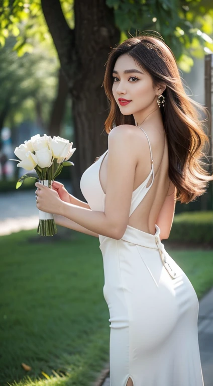 (((best quality))), (((ultra detailed))), (((masterpiece))), illustration,((1 beautiful girl,solo)),(on the Great Wall:1.3),(neat bun:1.2),((earrings,necklace)),((slim,thin)),((bare back,towering hips,butt crack)),((October, sunny, autumn,bright sunshine)), magnificent mountains,(maxi gorgeous Exquisite embroideried red dress:1.3),(stockings:1.3),(standing:1.3),gracefully,(detailed bright eyes:1.3),(fair skin:1.3), radiant,sparkling, vibrant colors,(colorful flowers:1.3), elegance, strength, perseverance, majestic, awe-inspiring, fluffy white clouds,((from back,upper body))
