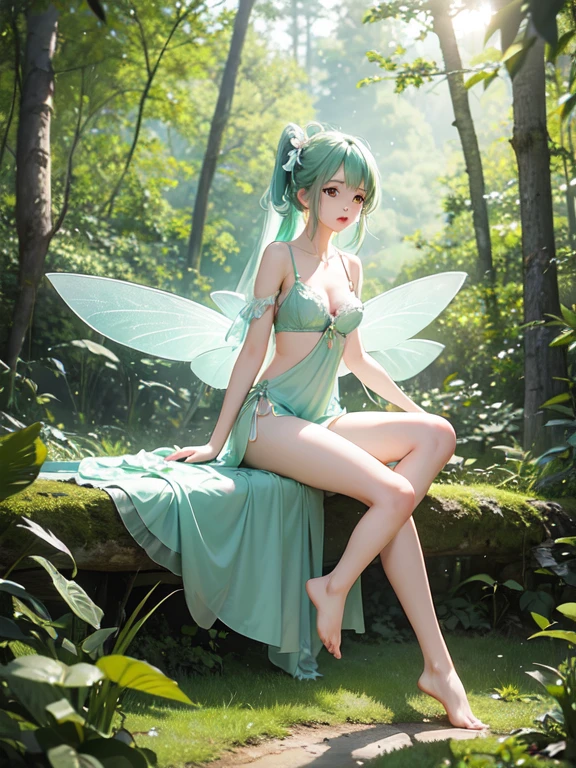 a fairy sitting neaby the slime lake