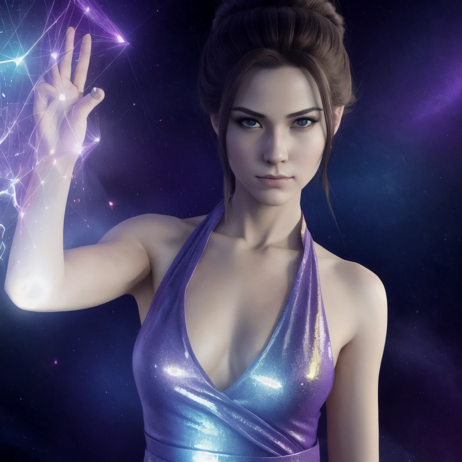 Una chica china guapa, ojos afilados, Rasgos faciales claros, vistiendo hanfu, postura de combate, movimientos de artes marciales, body surrounded by purple mist, runas alrededor, holographic reality, holographic halo, Desenfoque de movimiento, efectos de luz del juego, luz de borde, Luz tenue, movie luz de borde, luz delicada, Obra maestra, super detailed, epic composition, super HD, alta calidad, of the highest quality, 32K