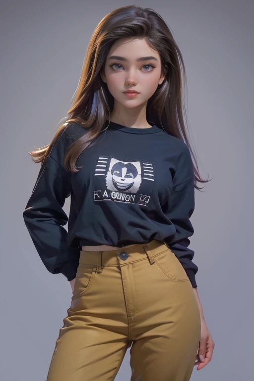 (obra maestra), (mejor calidad), (ultra detallado), (cuerpo entero: 1.2) bonito y lindo, capucha, sudadera negra, Monos de punto, pantalones, jaqueta, blusa, sonrisa clara, cuerpo entero, :3, fondo de tono pastel , colorido y sencillo.