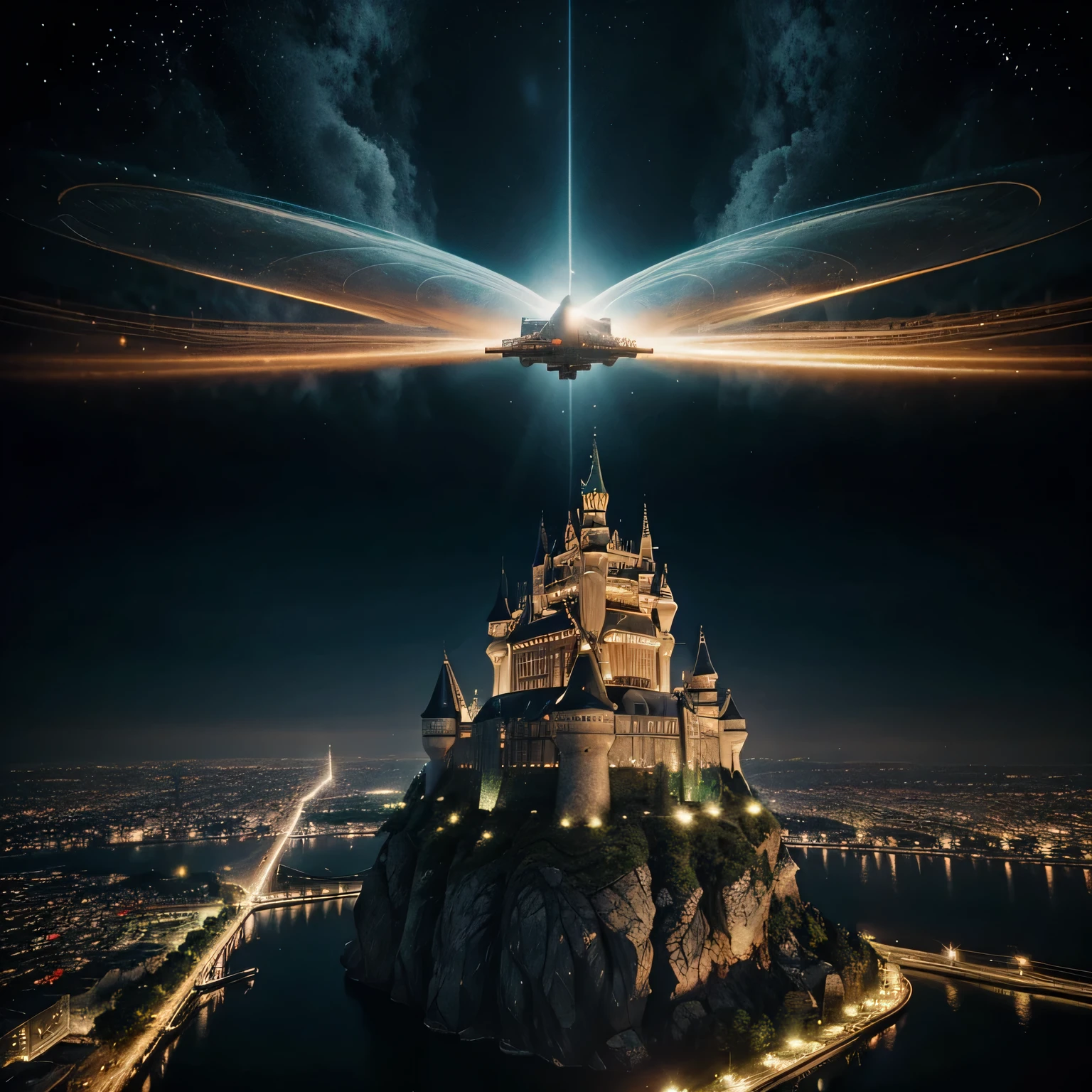 I want you to make a magical flying city with a castle in the middle.