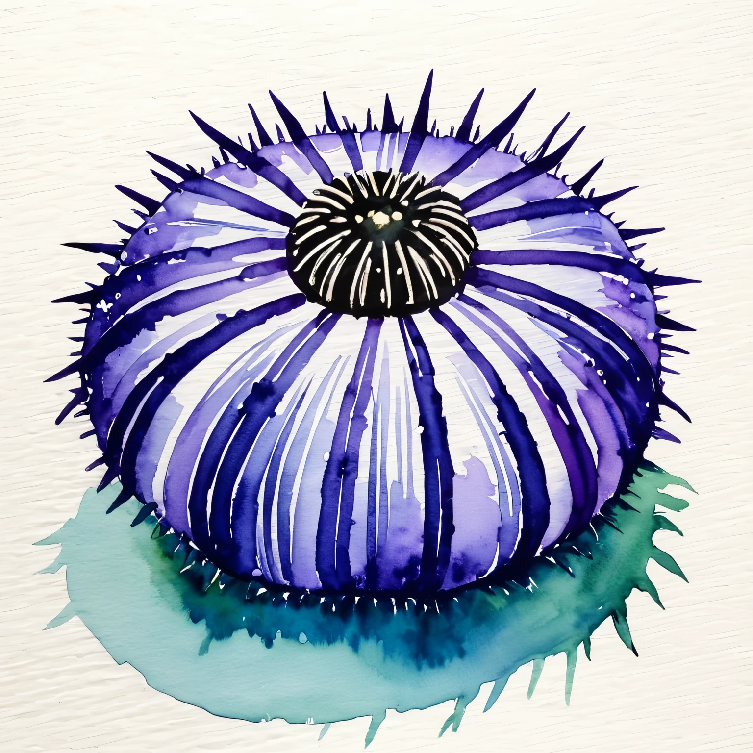 Very simple water color painting of a sea urchin