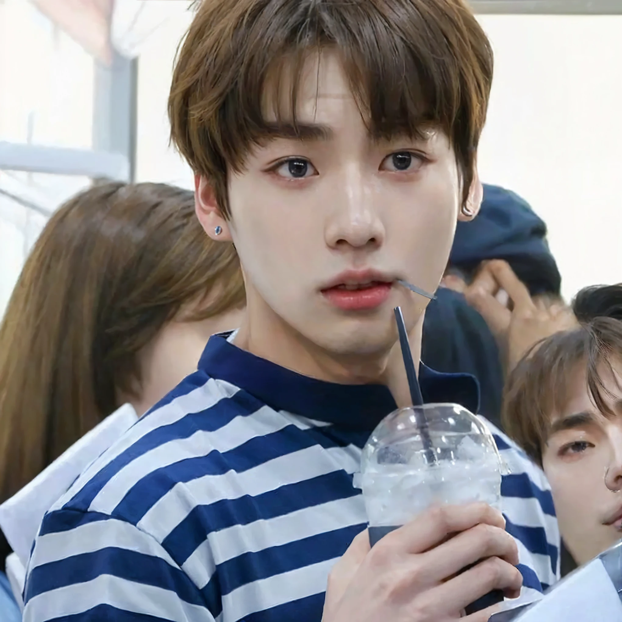 araffed boy with a straw and a drink in his hand, jinyoung shin, jungkook, Kim Doyoung, cai xukun, kim taejin, pale korean adorable face, jaeyeon nam, hyung tae, Shin Jeongho, Yanjun Chengt, Hong June Hyung, Jung Jaehyun, aesthetic jinyoung pimple, diez lee, kim hyun joo
