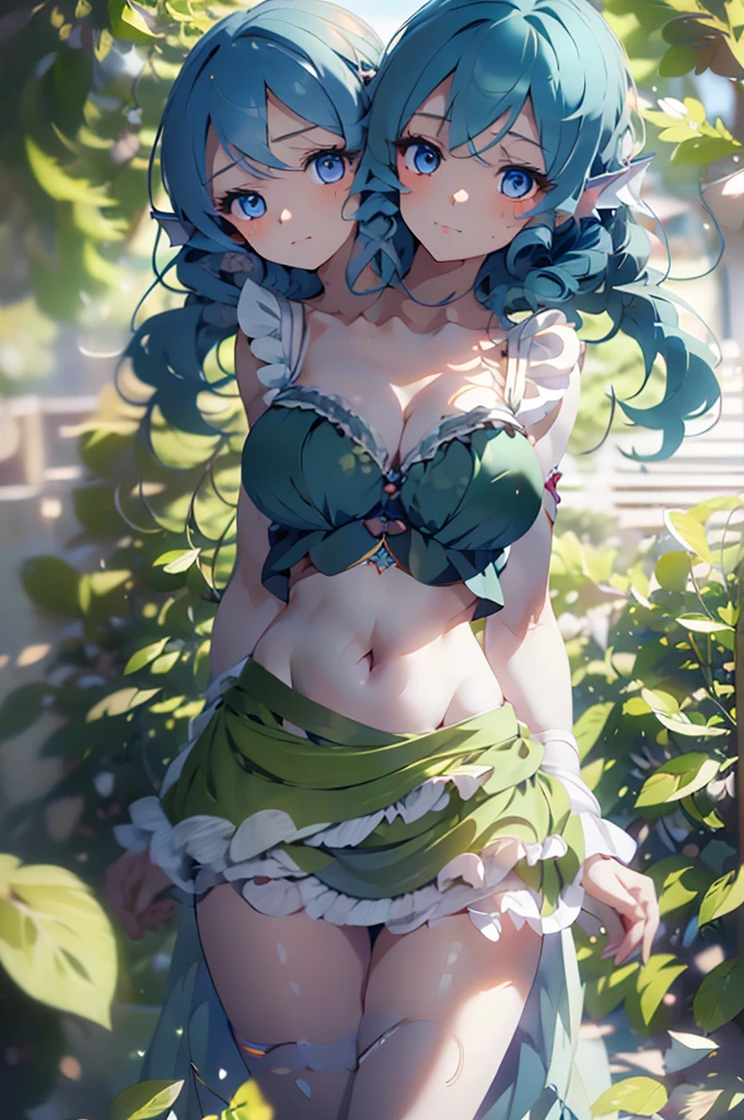 (masterpiece, best quality), best quality, (ultra-detailed), (3heads:1.5), 1girl, (ultra-detailed), (3heads:1.5), 1girl, (wakasagihime:1.3), masterpiece, best quality, ultra quality, ultra resolution, ultra detail, green top, crop top, ((stomach)), midriff, ((groin)), green skirt, normal ears, shackles, blue hair, very long hair, wavy hair, sidelocks, blue eyes, parted lips, single horn, sweat, cute, toned belly, hand on own chest, eyelashes, (24 year old woman:1.3), (masterpiece:1.5), (best quality:1.5), (beautiful detailed), extremely detailed CG, extremely delicate and beautiful, depth of field, (finely detailed face), (perfect details:1.2), (mature female:1.3), wide pelvis, slender, large veiny breast, 16k resolution, highres, high quality, high definition, extremely detailed, masterpiece, best quality, blue hair, long hair, alluring presence, braid, short skirt, close up, big tits, young, drill hair, mermaid, japanese clothes, frills,
