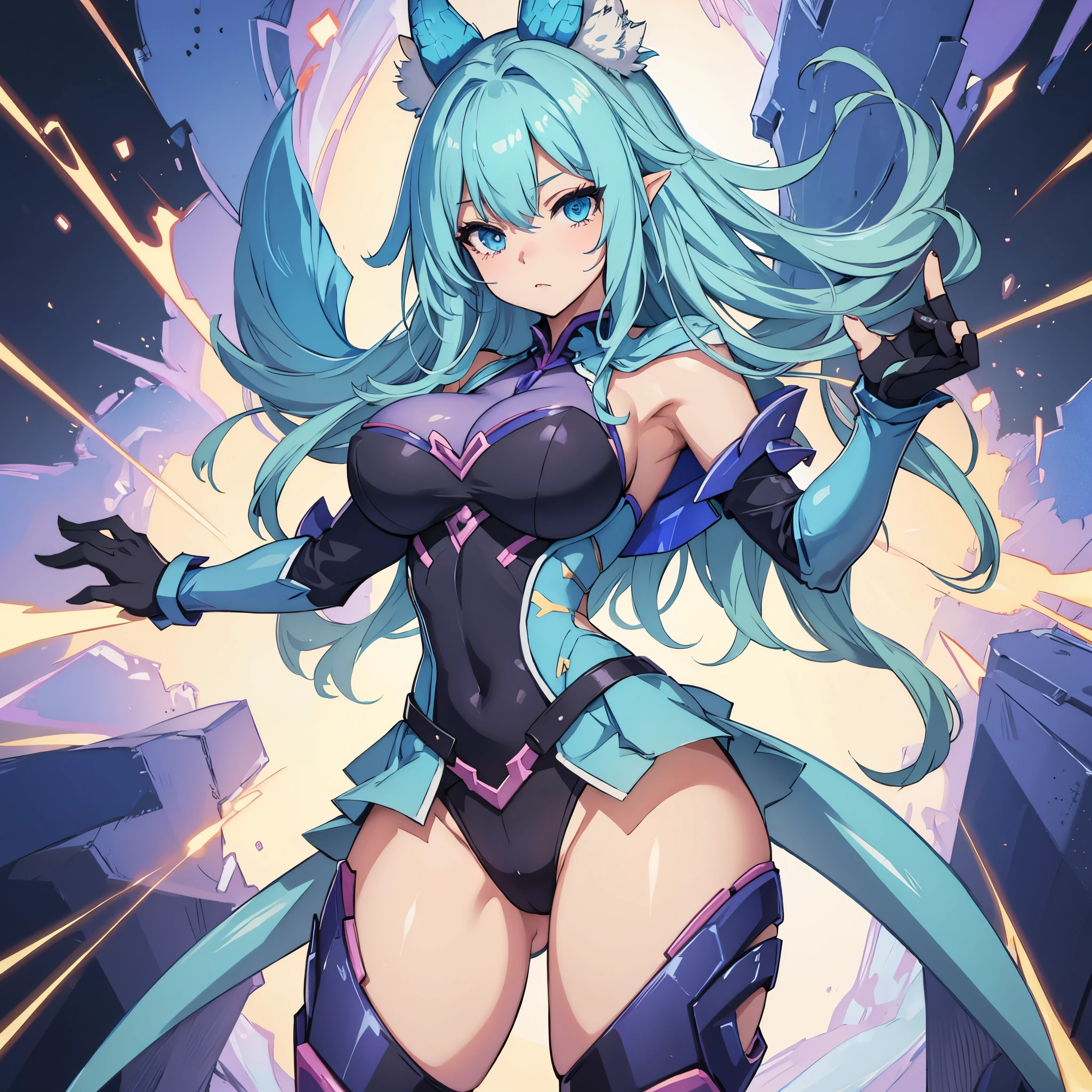 Blue galaxy dragon girl, sexy, large breasts,