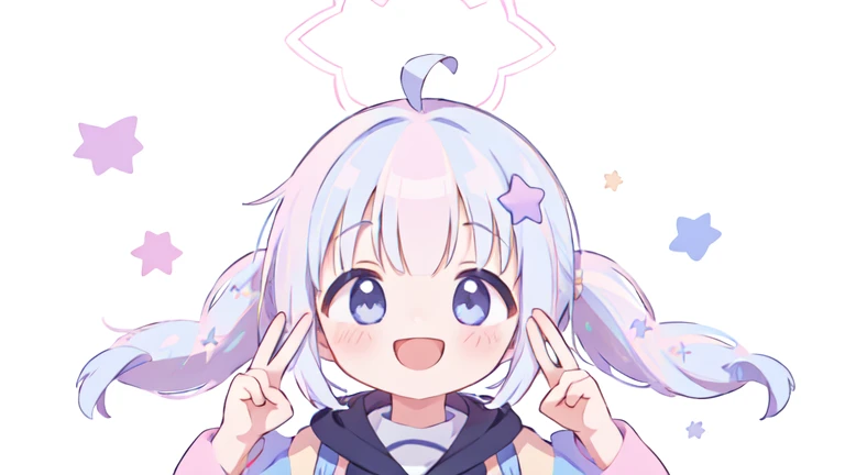 masterpiece, highest quality, One girl, alone, star hair ornament, star \(symbol\), Low twin tails, Hello, bangs, Long Hair, White Background, blush, smile, Shine, Dynamic pose,