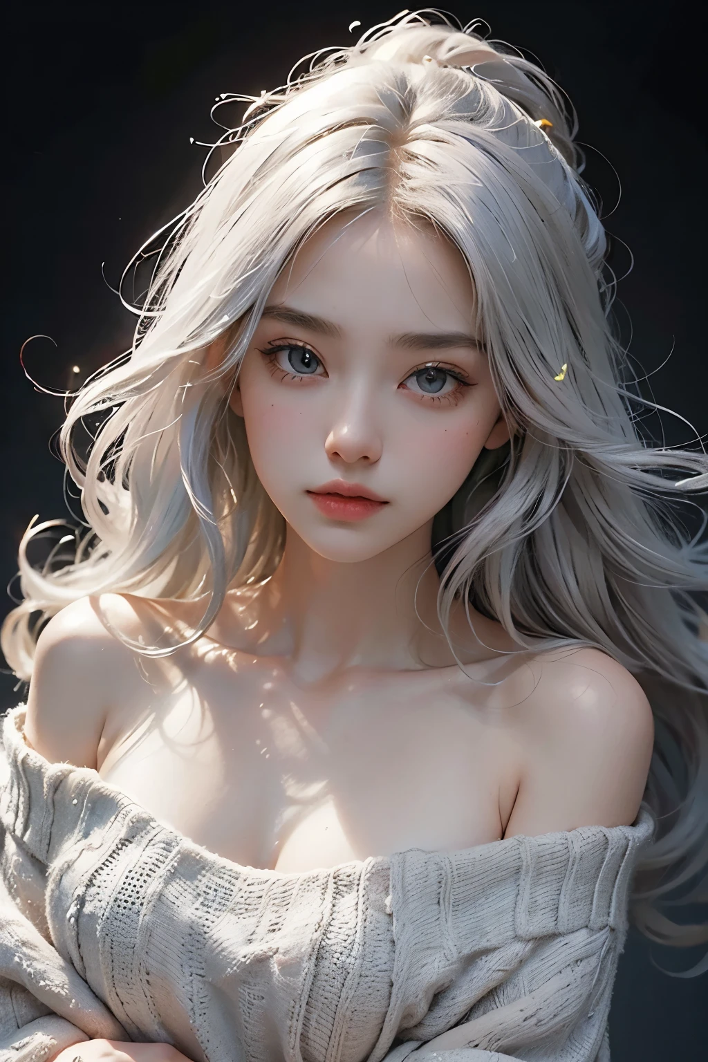 (8k, original photo, best quality, masterpiece:1.2), (Extremely detailed CG, Super detailed, The best shadow:1.1),1 Girl, Solitary, Upper Body, Paper texture, Ultra-high resolution, ((Extremely detailed face)), Flat Color, Become a, Optimal lighting, Off-the-shoulder boxer sweater, Close your eyes, black eyeliner,A girl falls in the air, cloud, Blow dry hair, Shut up, White hair, White:1.6, (zendispute, Mandala, dispute, endispute:1),