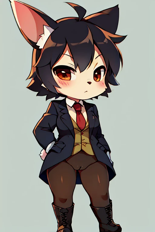boy, rabbit, furry, bodyfur, blazer, no panties under pantyhose, gloves, boots, chibi