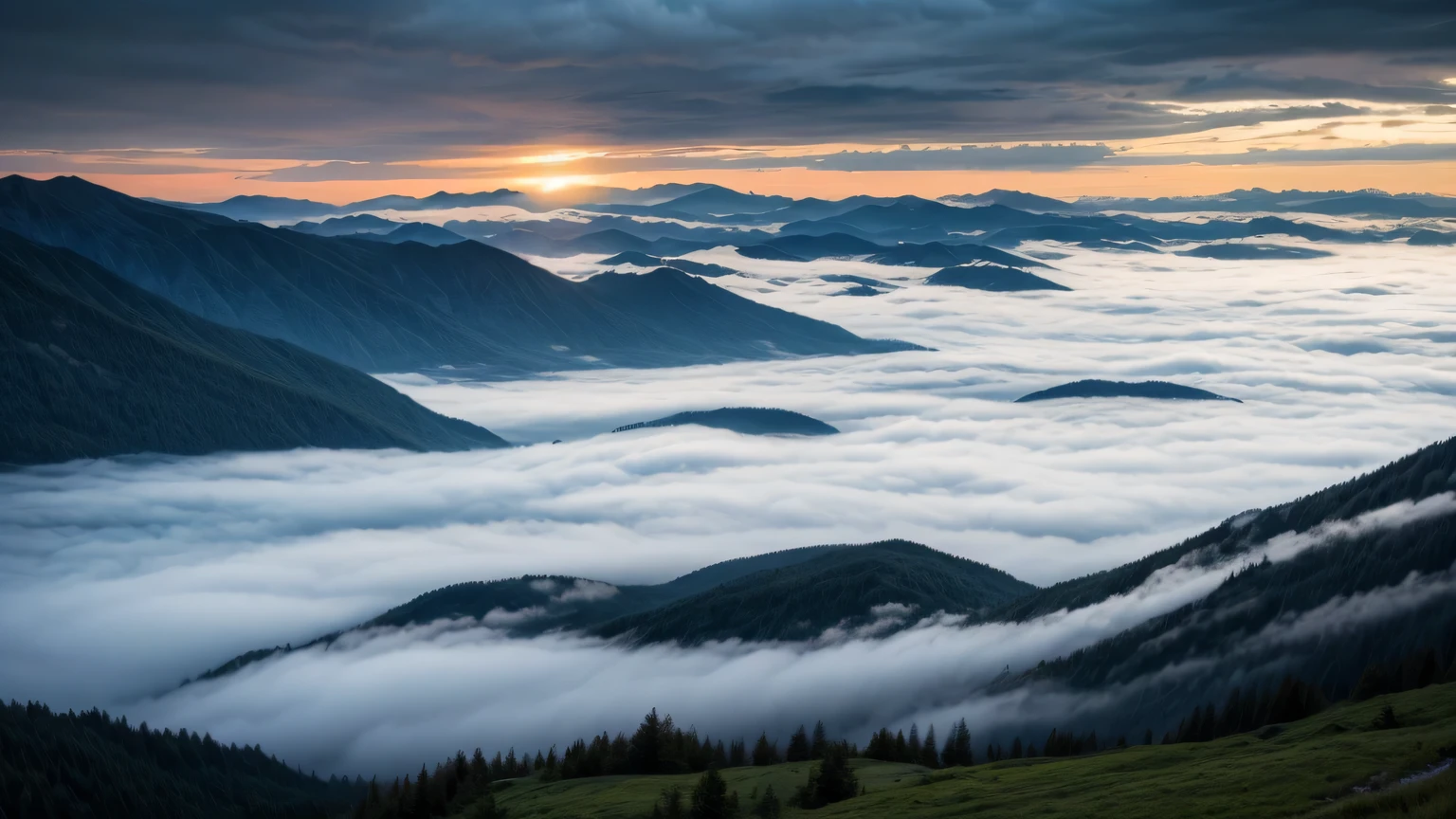 Up and down mountains，Clouds and mist。