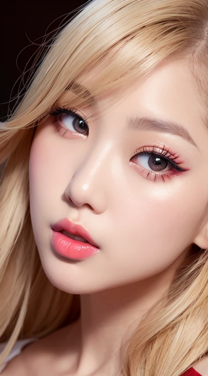 Korean Idols a blond Shorthair Chunky Red Lip A MILF Dressing close up of face Duck mouth eye glass