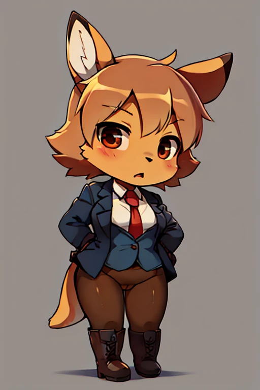 boy, kangaroo, furry, bodyfur, blazer, no panties under pantyhose, gloves, boots, chibi