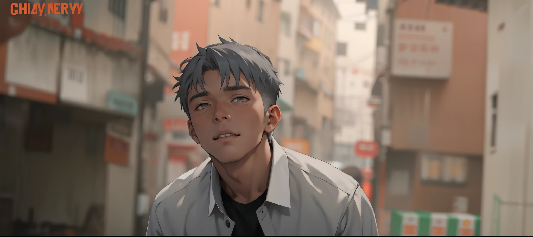 17 year old man gray hair gray eyes