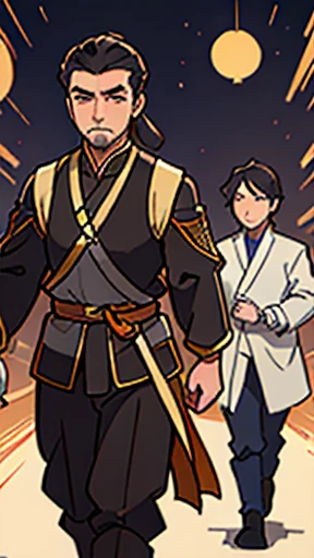 (A handsome man walks by)、Three Kingdoman in ancient Chinese armor、Ancient Chinese man with topknot