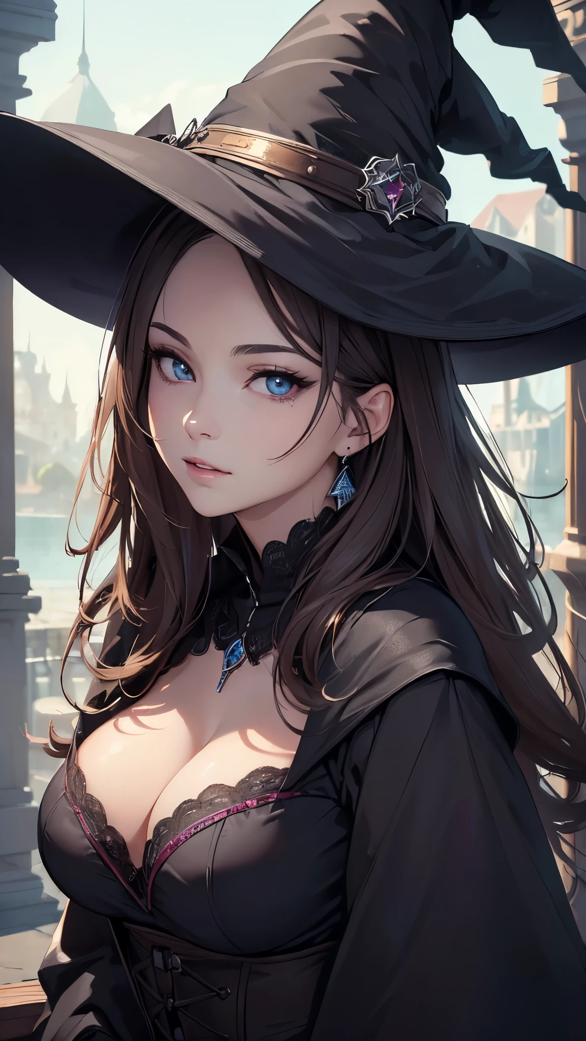 (((masterpiece))), (((High resolution)))、(((8K quality)))、(((perfect face)))、(((Beautiful woman witch))), big tits, look at the camera, ((top quality eyes)), (detailed face), (detailed texture)