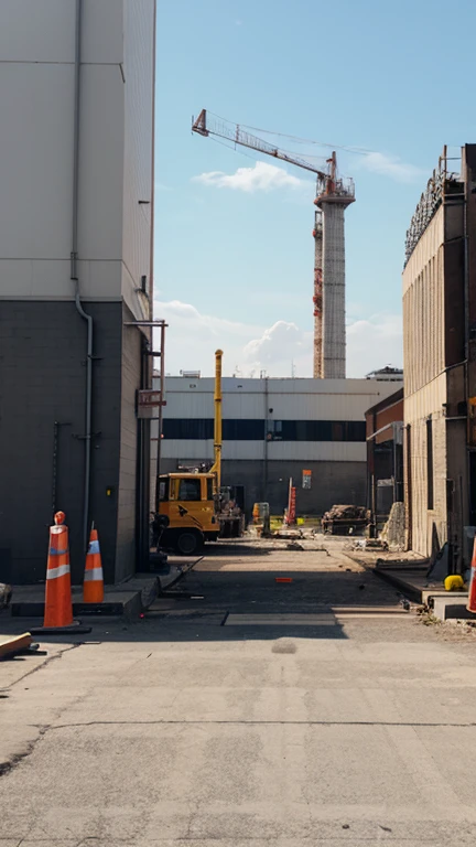 Construction things, behind factories