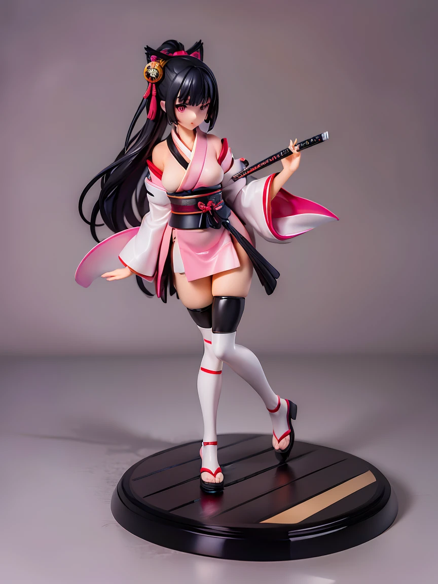 1 girl, japan musume, samurai, hold katana, black hair, pink eyes, pink pupils, ((8k)),((high details)), absurdres, masterpiece, look viewers, red lips, half sitting