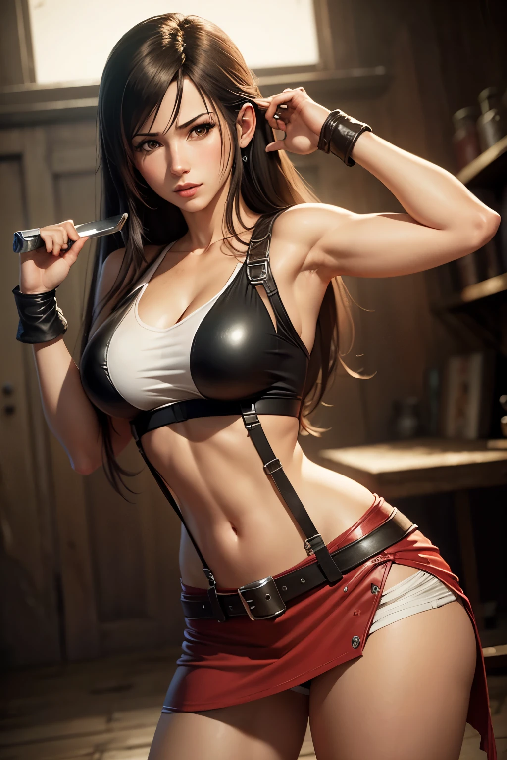 Tifa Lockhart, aerith costume, realistic, seductive, 