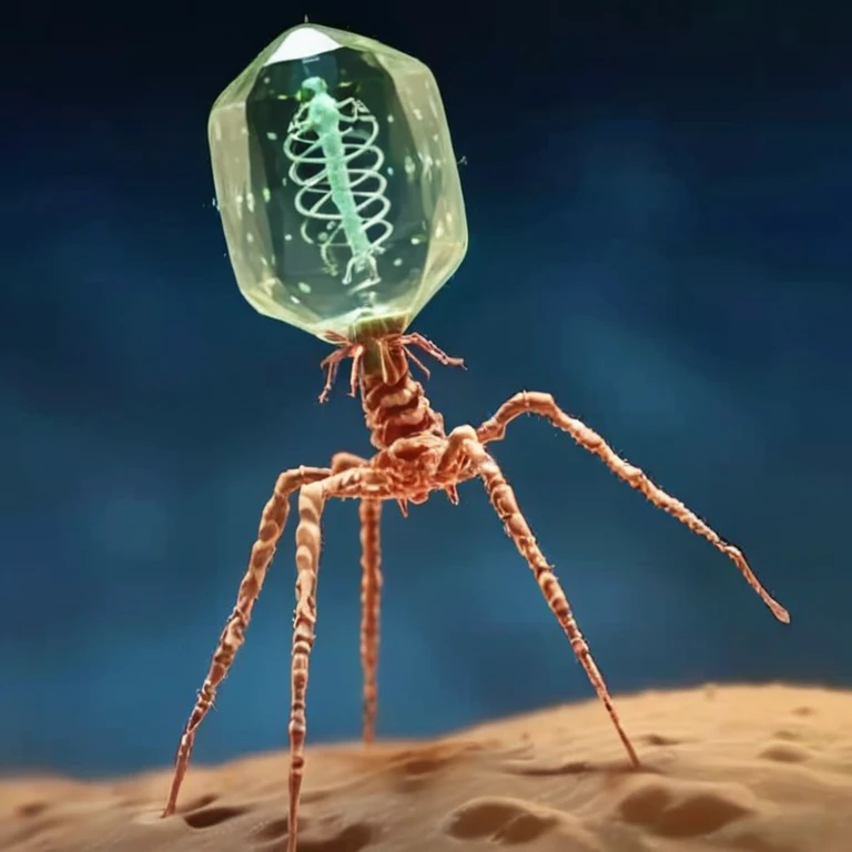 ais-bk glass spider,Phage viruses、DNA、m-RNA、Moves in a twisting motion、,whole body,, (masterpiece, 最high quality, high quality, High resolution, Very detailed),