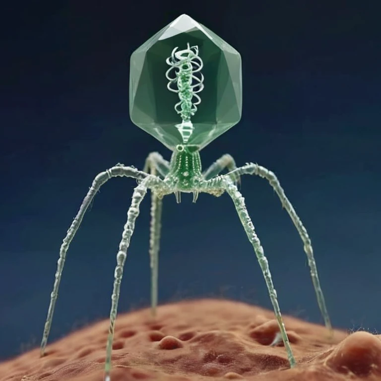 ais-bk glass spider,Phage viruses、DNA、m-RNA、Moves in a twisting motion、,whole body,, (masterpiece, 最high quality, high quality, High resolution, Very detailed),