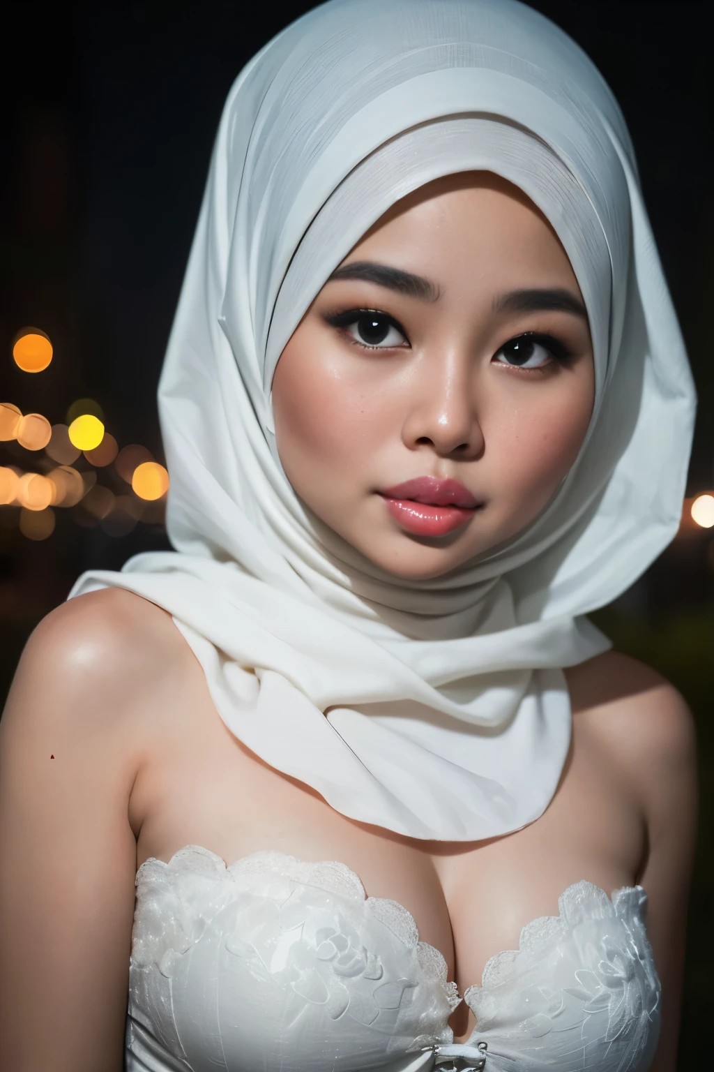 ((thick lips:1.7)), (((CHUBBY))), chubby, chubby & bbw, chubby & fatty, Lace, (Happy smile), (((HIJAB MALAY GIRL))), masutepiece, High quality, UHD 32K, Realistic face, Realistic skin feeling , A Japanese Lady, 8 years old, , Very cute and baby-like face, (((FLAT CHEST))), (Night time at forest), ((look In front  at the camera and SADNESS)), (((FLUORESCENCE))), (((CUTE GIRL))), ((WHITE LIPS)), ((Floral Pattern)) little wearing strapless bra, strapless colorful bra, dark night horror scary place (from behind up) seductive pose, a very fluorescent green atmosphere 