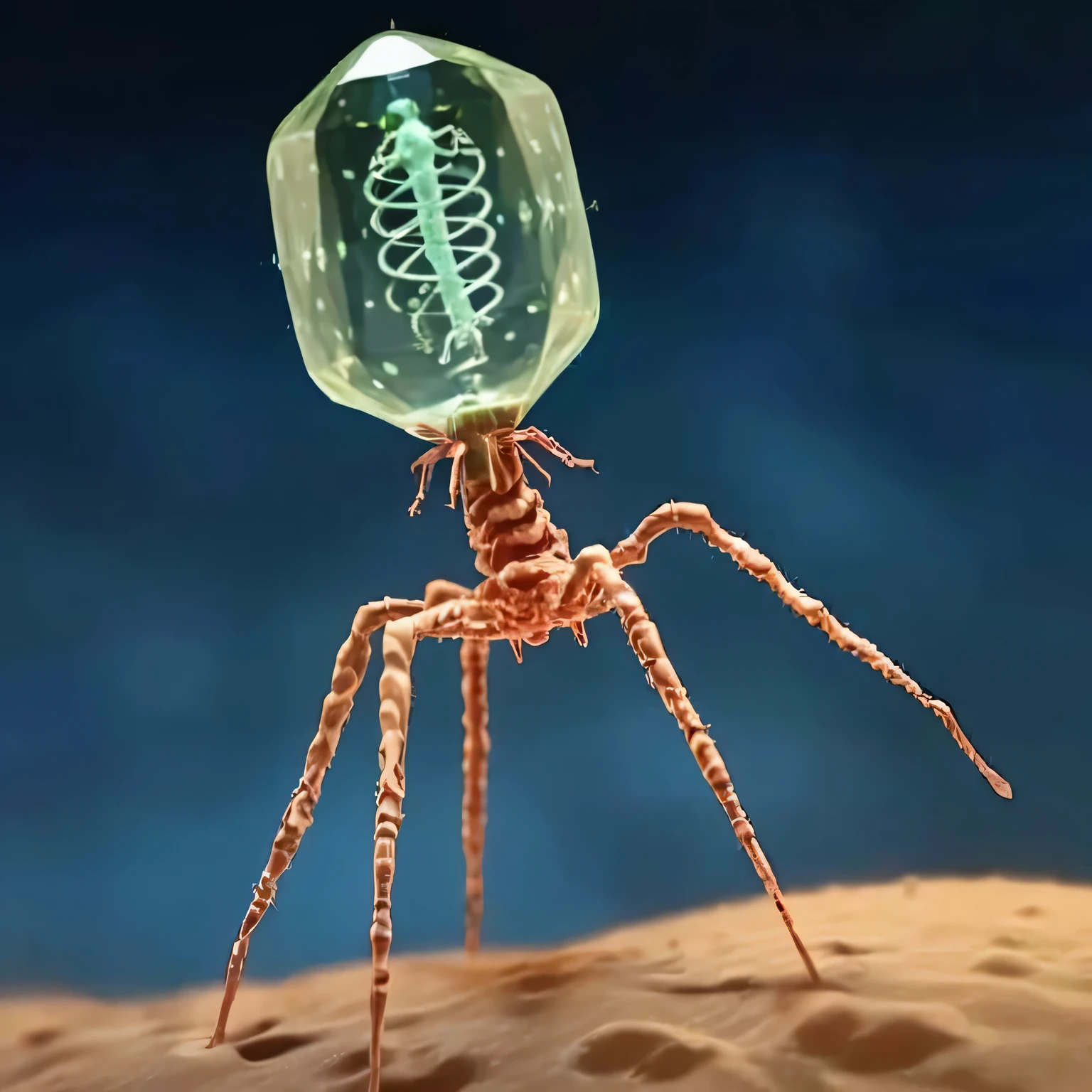 ais-bk glass spider,Phage viruses、DNA、m-RNA、Moves in a twisting motion、,whole body,, (masterpiece, 最high quality, high quality, High resolution, Very detailed),