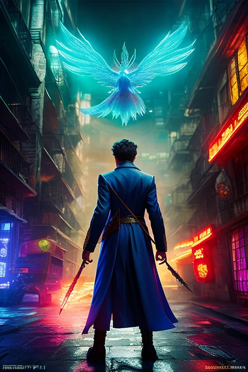 Fantastic Beasts concept art, Colorful crystal glass nine-tailed fox mythical beast design with shiny tail, Mitologia chinesa antiga, senhora sorte nuvem fundo besta, olhos amarelos brilhantes, epic HD CG rendering, majestoso, realista, blue water like the sea, reflection, cinematic post-processing, muitos detalhes finos, profundidade de campo, surrealismo e estilo cyberpunk, octane rendering, engenharia de fantasia 32K,