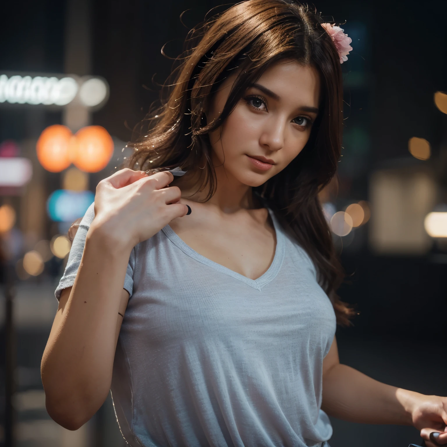 Personagem de desenho animado de uma mulher com cabelos pretos, blusa rosa claro, with iPhone in hand and hugging a tiger, animation character, personagem estilizado, Rendering Animation Styles, 3D estilizado, Arnold Maya rendering, 3D render estilizado, Toon renderizar keyshot, Personagem 3D, Personagem 3D, Renderizado 3D estilizado, 3D character rendering, Personagem de desenho animado, Personagem de perto, Pose do personagem, (estilo pixar) (Obra de arte:1.2) (Bokeh) (A melhor qualidade) (pele detalhada) (textura detalhada) (8k) (argila) (cinematic lighting) (Sharp focus with hands on cell phone)