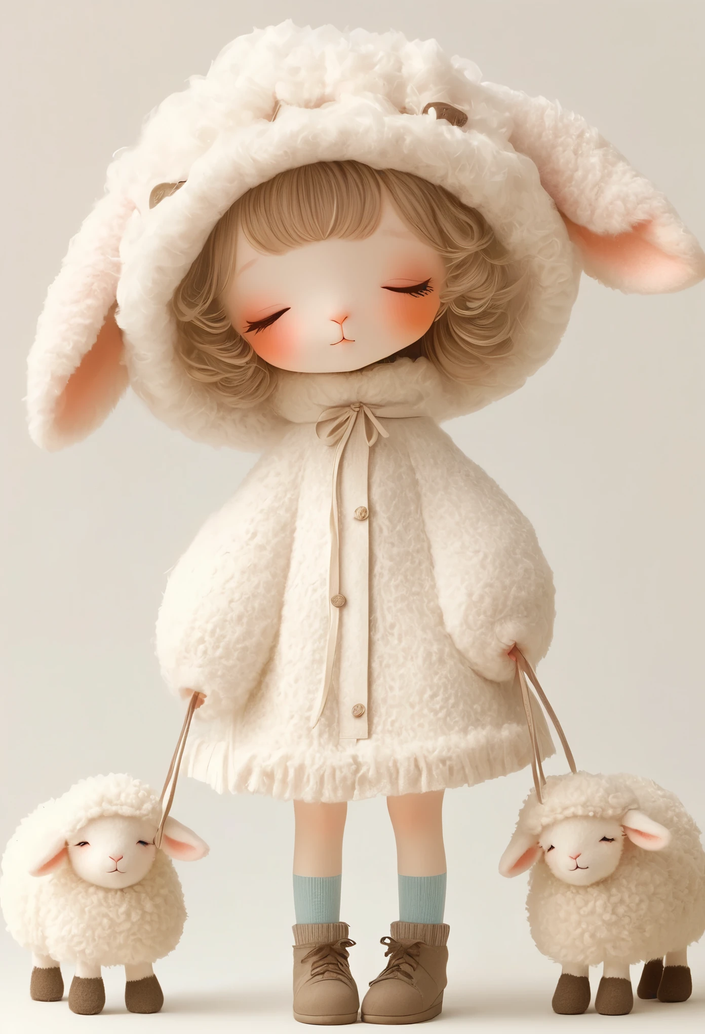 dream,Cute lamb girl wearing a big hat,Soft,sock,shoe,whole body,Soft,