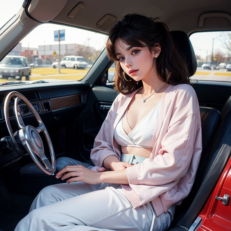 1980s Beauty driving a car