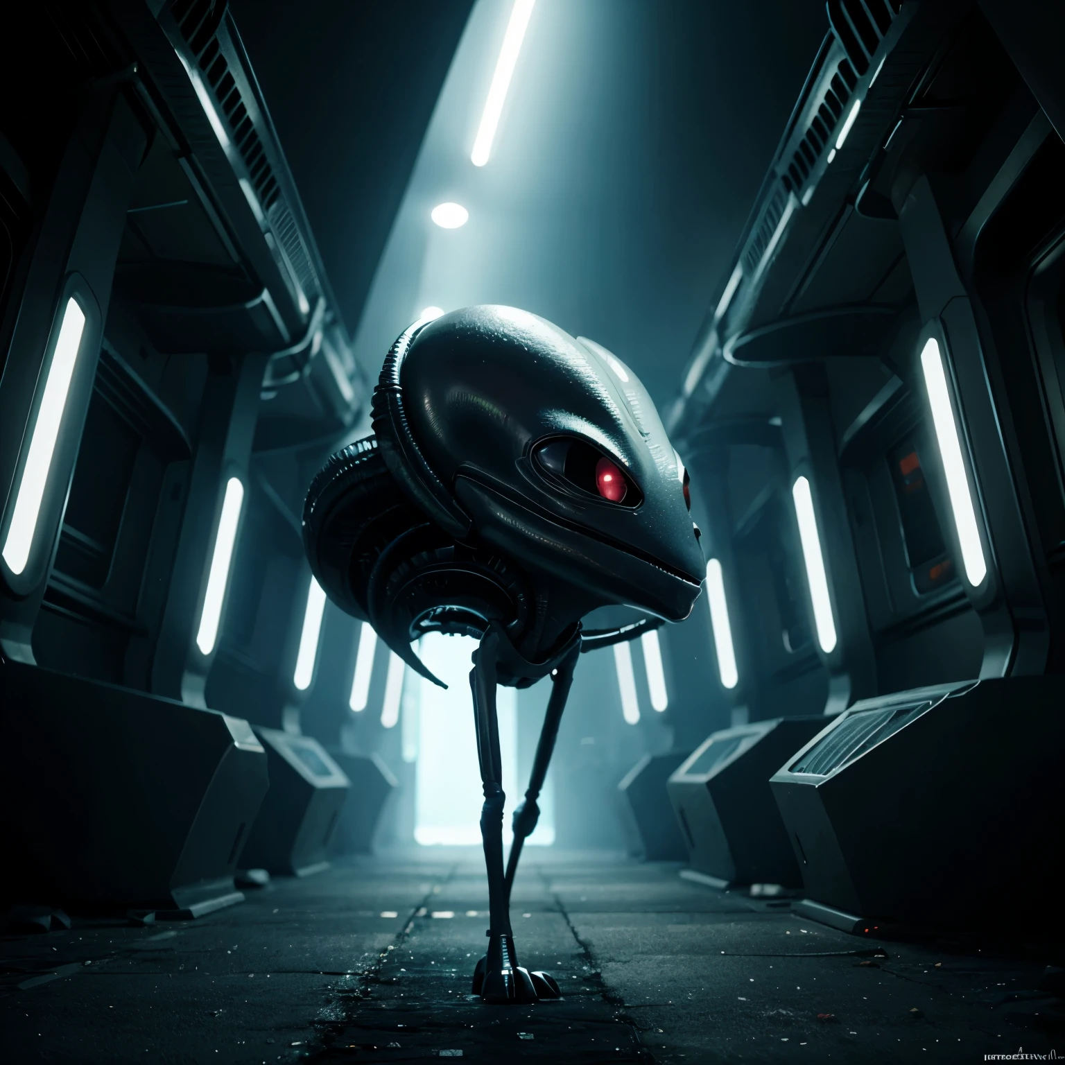 Backgroundless image of a cartoon alien, pensativo