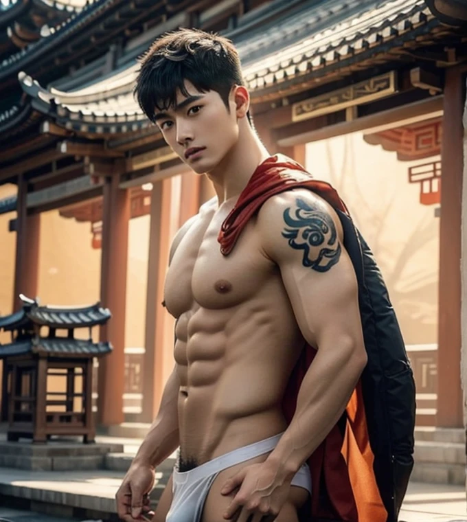 Handsome Chinese boy, super realistic, 20 years old, Chinese Men God, Mythology, Chinese odyssy, Handsome, Twink, Topless, Muscles, Athlete body, Full Frame, Sexy, Professional Lighting, Hanfu Outfit, Chinese Heaven Background, white transparent Underneathe Underwear, Sexy wet skiny bulge,naked body, see through underwear, Hanfu Warrior, Hanfu God, Hanfu Male, Hanfu Nobel, Seduce, Sex Appeals, Alafard man shirtless carrying a backpack, muscular body, handsome, manly, inspirite by Zhang Han, Cai Xukun, Kim Do-young, Inspired by Bian Shoumin, Inspired by Xiao Yuncong, yihao ren, yanjun cheng, jinyiwei, inspired by Huang Gongwang, xintong chen, Wang yi bao, Li Xian, Leo Wu, Jacket, wearing japanese loincloth,nice butts, Tattoo chest, tattoo hands, tattoo arms, tattoo belly, clear studio light, ancient chinese Buddhism temple background, detailed background, fantasy Chinese themed,long big dick masturbate, correct shape sick, erection, the best resolution, 8k, Ultra fullHD, look at the viewer, catching eyes,