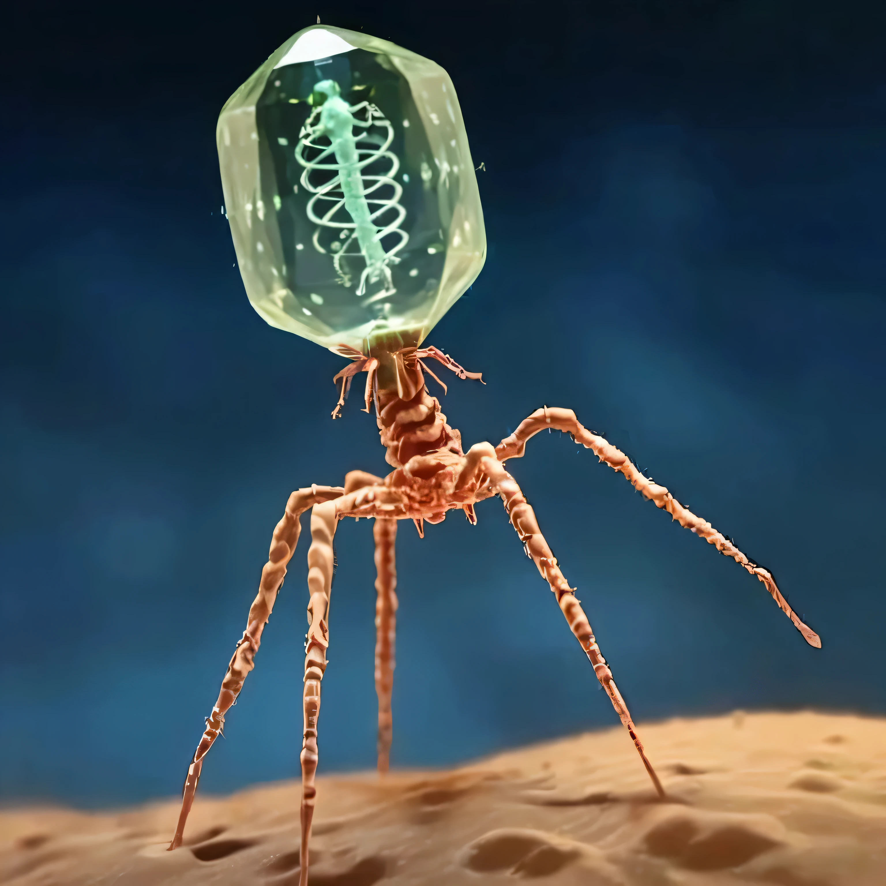 ais-bk glass spider,Phage viruses、DNA、m-RNA、Moves in a twisting motion、,whole body,, (masterpiece, 最high quality, high quality, High resolution, Very detailed),