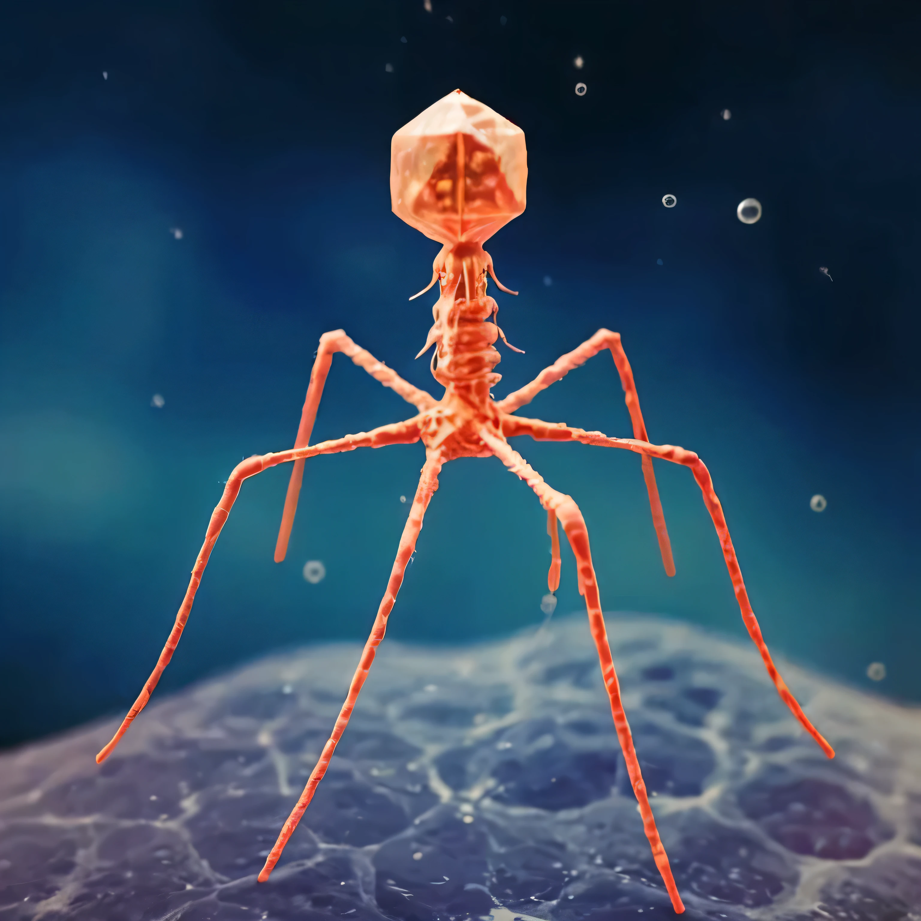 ais-bk glass spider,Phage viruses、DNA、m-RNA、Moves in a twisting motion、,whole body,, (masterpiece, 最high quality, high quality, High resolution, Very detailed),