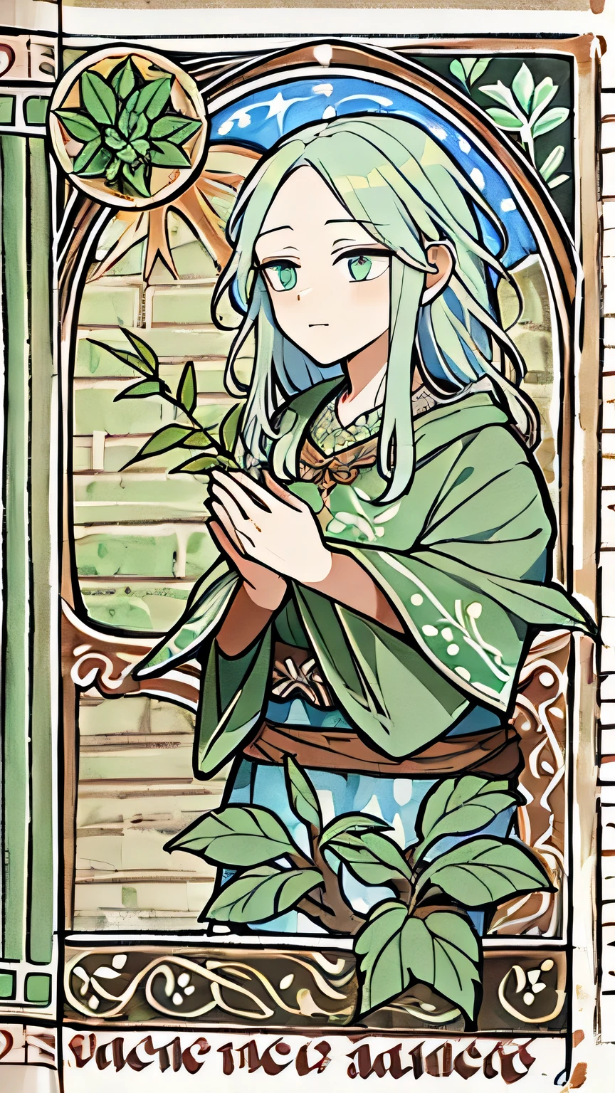 Herbalist, Botanical medicine, Plant cultivation, The magic of plants, From bestiary_style, masterpiece, highest quality, alone, RPG Druid