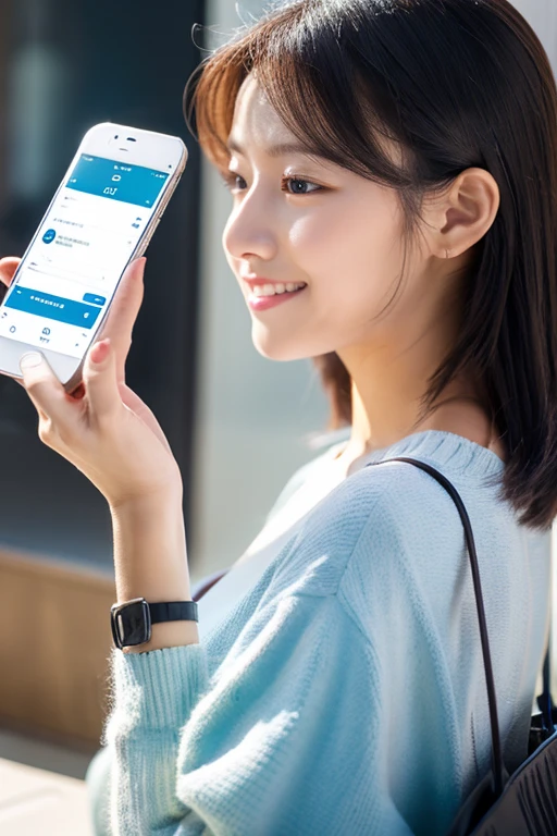 Woman operating smartphone