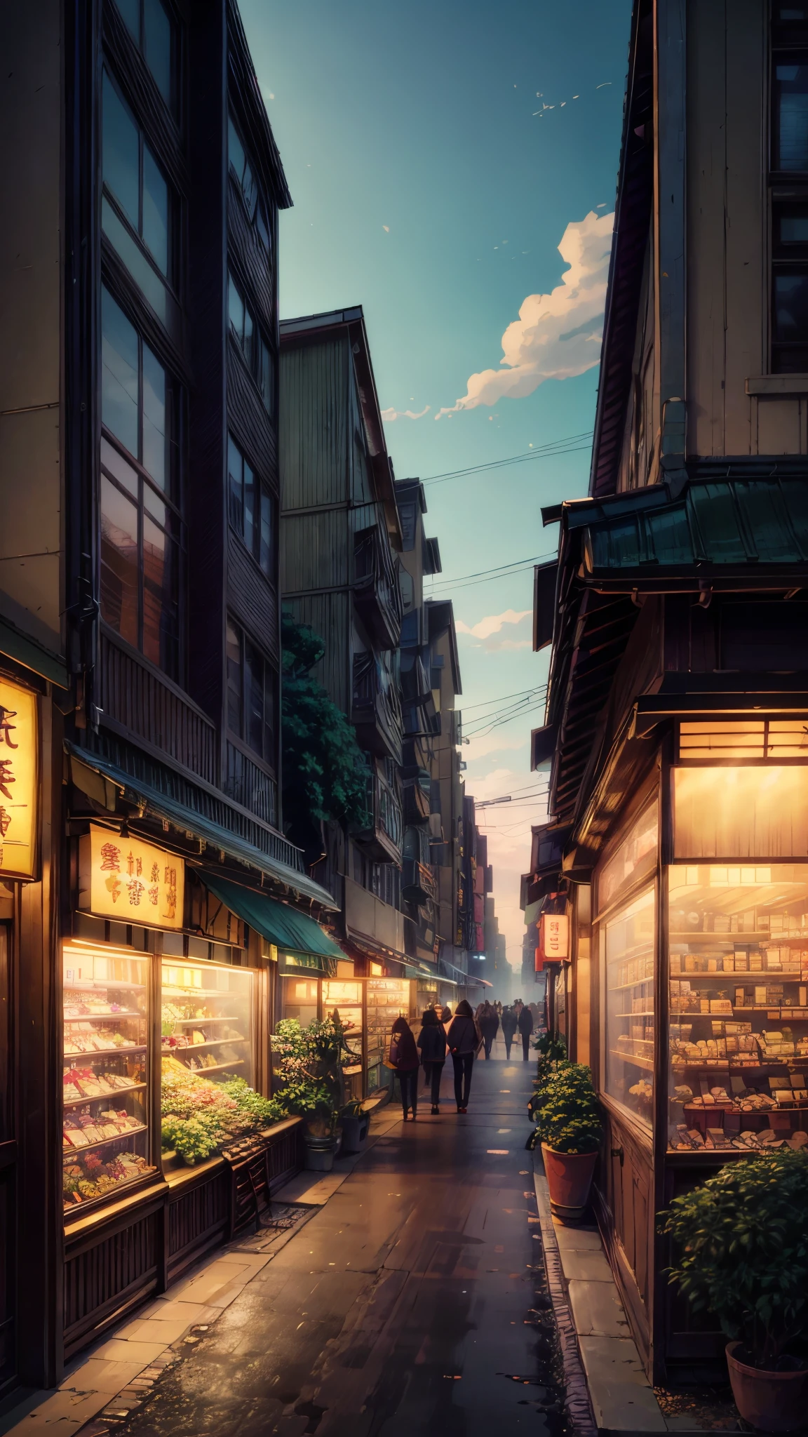 anime shop with a sign and a store front with a lot of plants, anime background art, tokyo - esque town, convenience store, high detailed store, japanese town, anime scenery concept art, greg rutkowski studio ghibli, studio ghibli and dan mumford, in style of makoto shinkai, ghibli art style, style of makoto shinkai, traditional japanese concept art