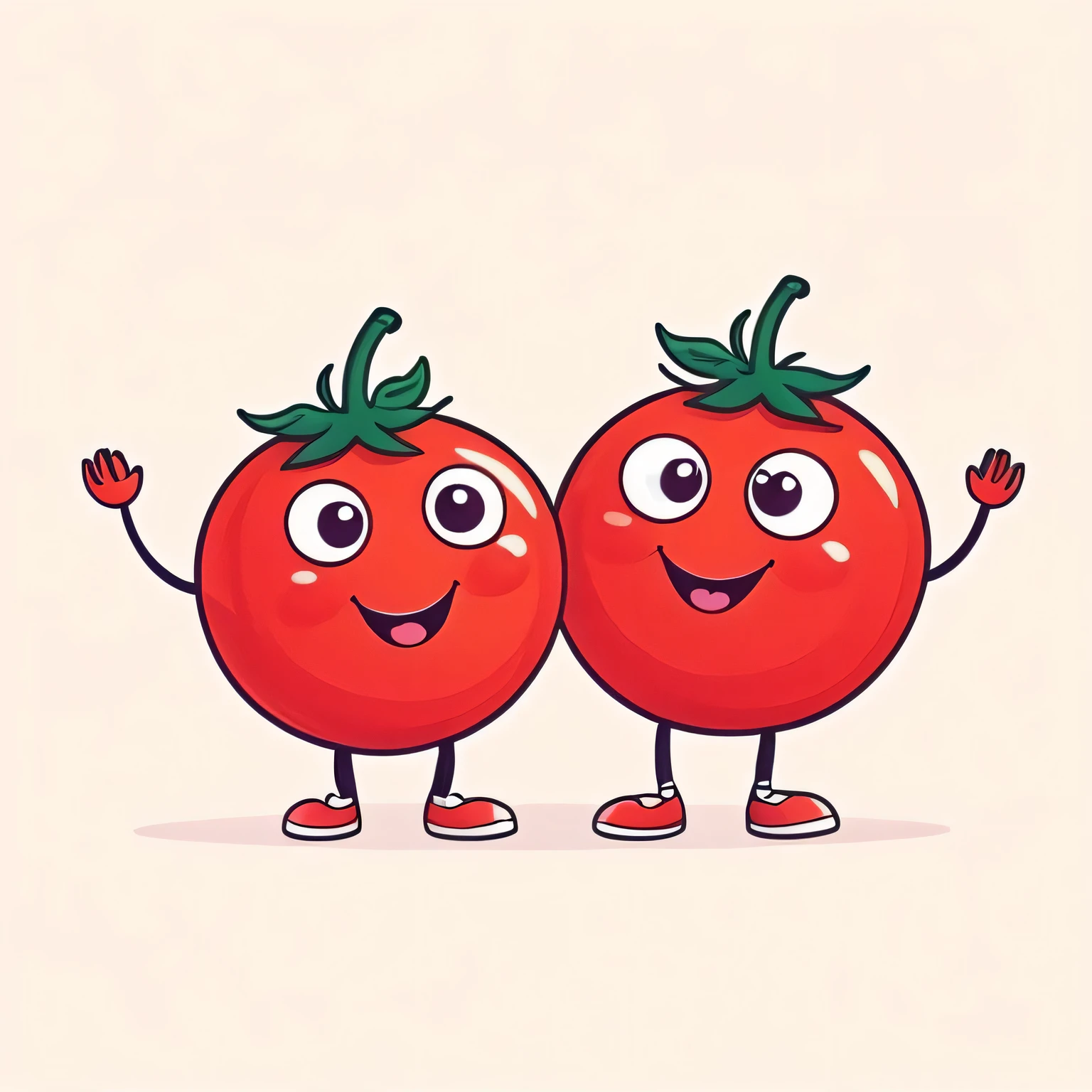 Cute tomato illustration with bright eyes, cute smile, two cute arms, two cute legs