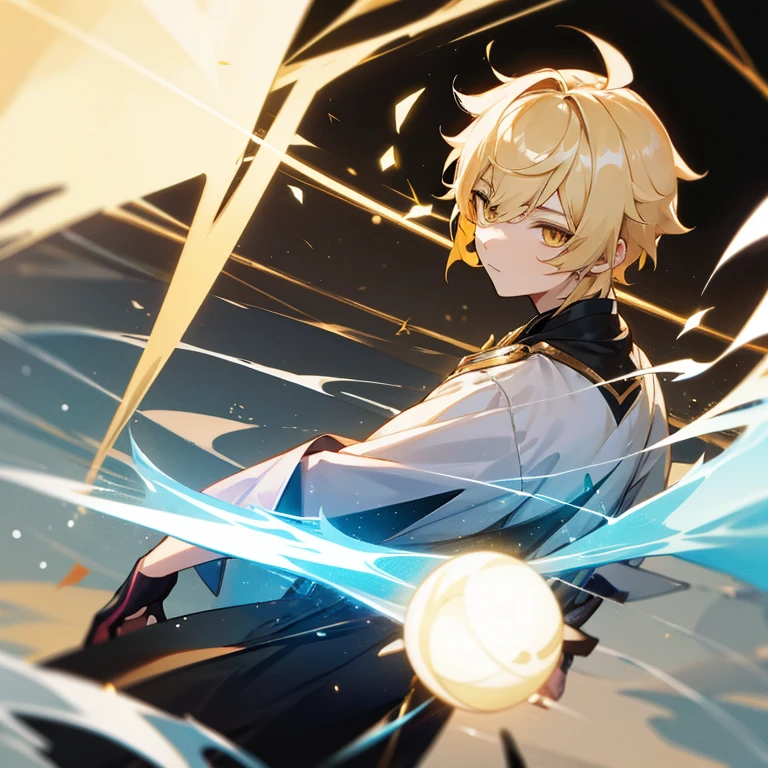 Aether from Genshin Impact. Blonde boy. Short hair. Golden Eyes.
