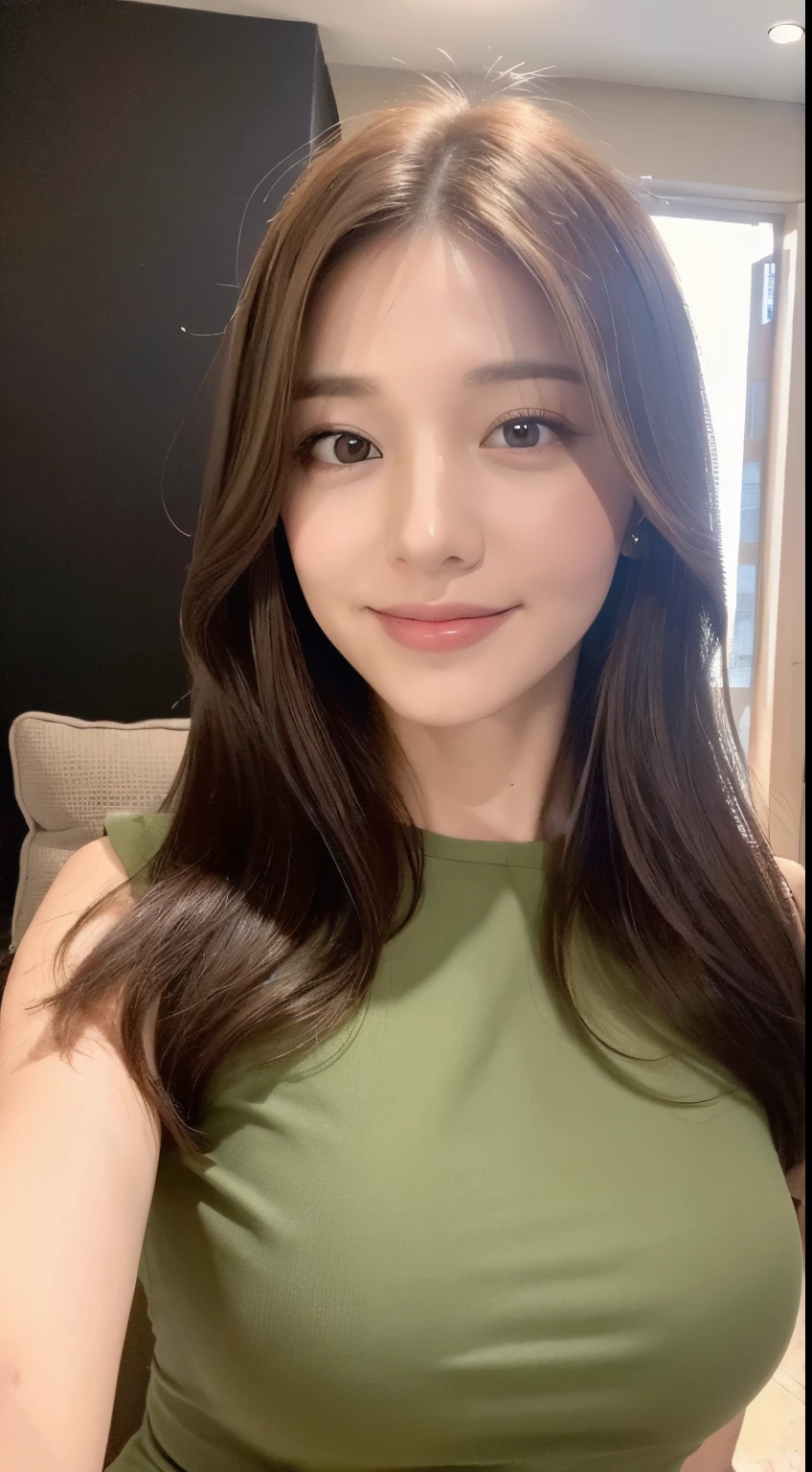 ((best quality, 8k, masterpiece: 1.3)), 1 girl, Slim belly beauty: 1.3, (Hairstyles Brown Hair Shortcuts, Large target: 1.2), skirt: 1.1, Super thin face, Delicateeyes, Double eyelids, Smile, Home, original photo