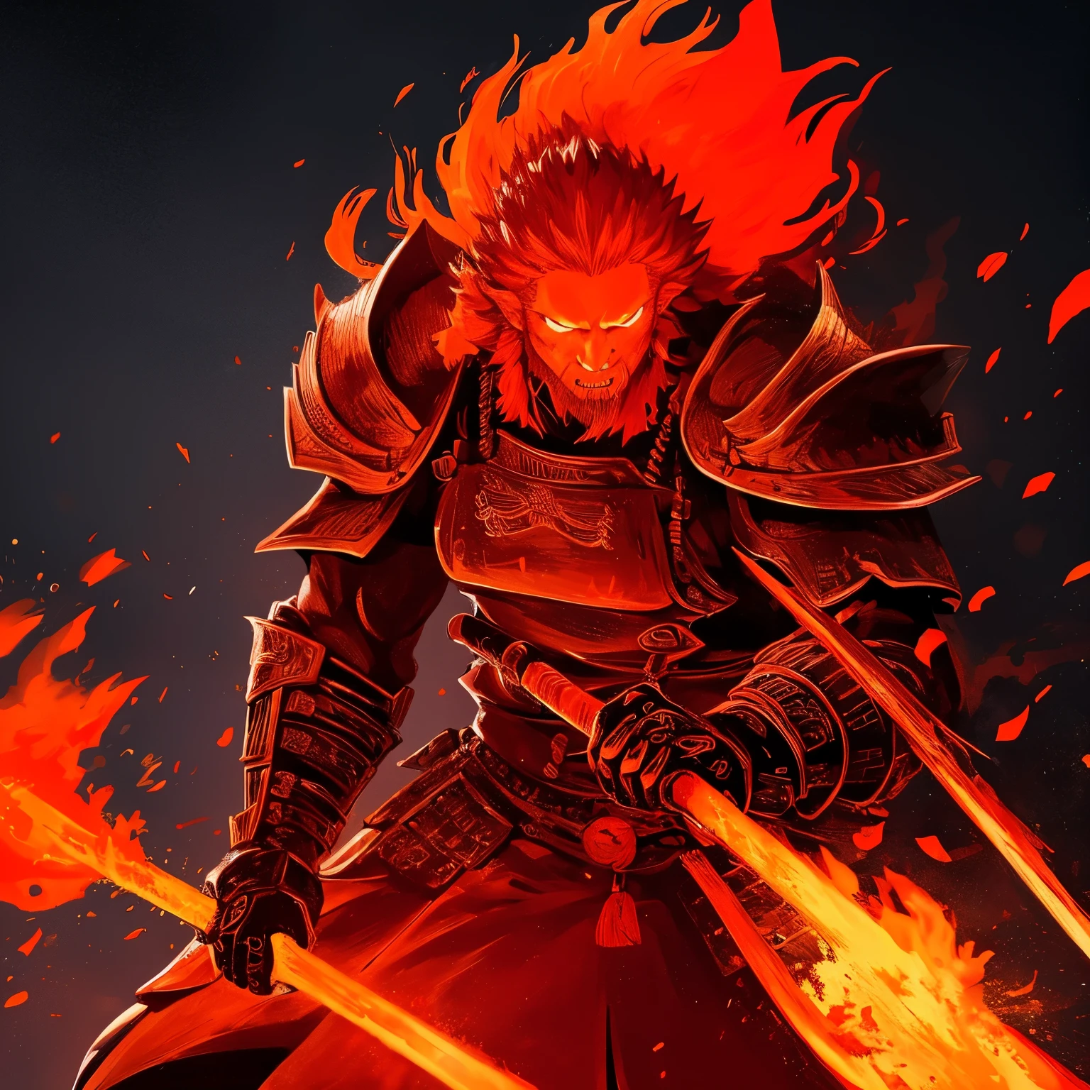 Ifrit, samurai, with long orange red hair