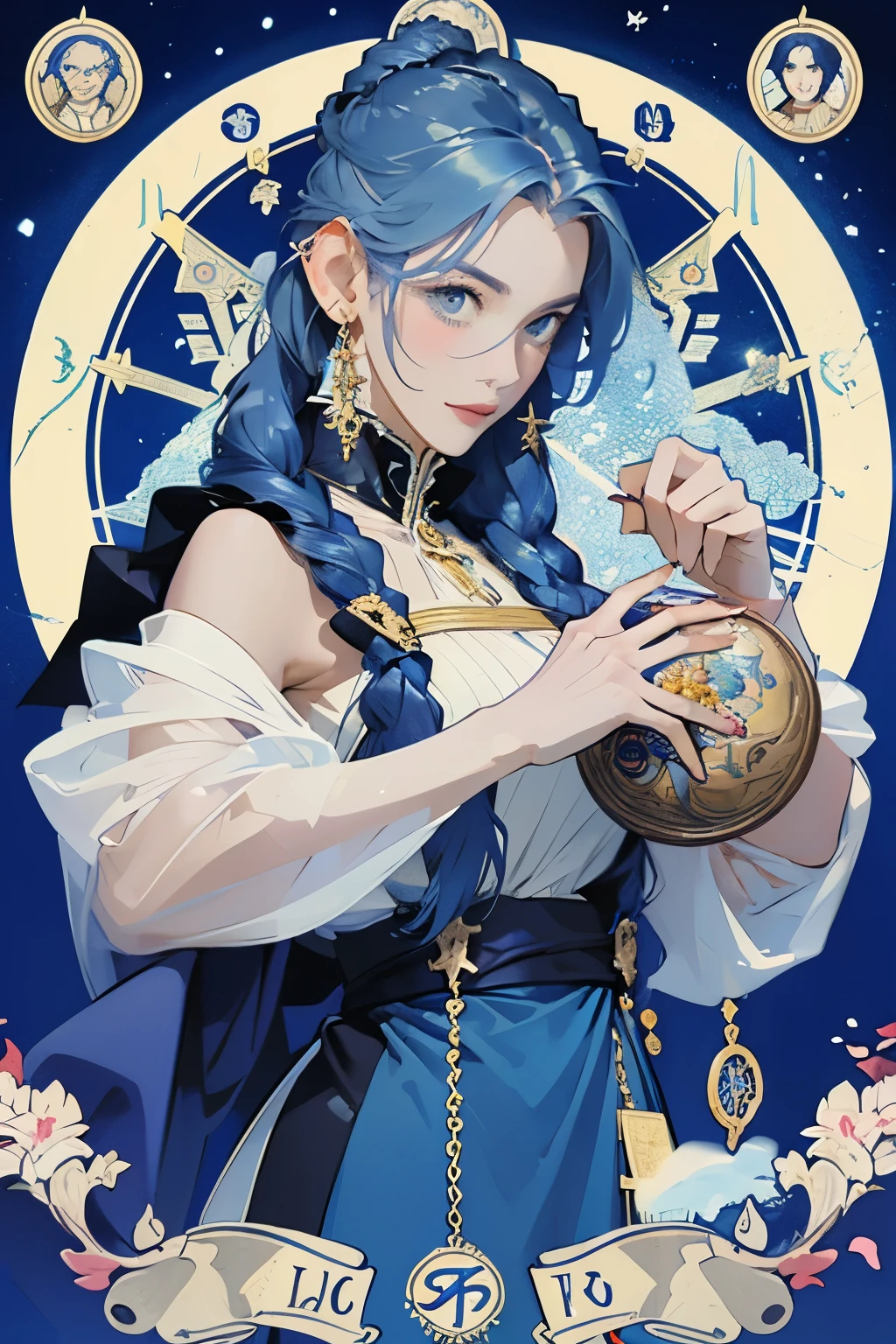 Artwork, Better Quality, woman, Tarot, Baldo, Clown, Symbolism, Visual art, Occultism, universal, Vision Casting, philosophy, Iconography, Numerology, Popularity, art, Alphonse Mucha,Blue Hair