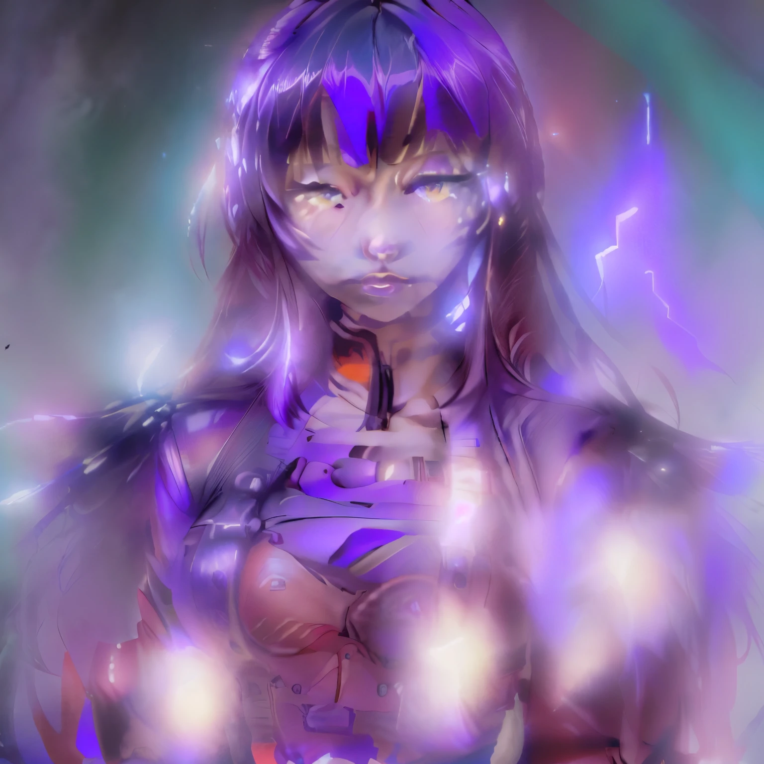 Chica anime con cabello largo morado y chaqueta de cuero negra., misato katsuragi, arte detallado del personaje de anime, personaje de anime femenino, por Jin Homura, negro, arte oficial del personaje, portrait of an anime heroine, retrato gapmoe yandere grimdark, yayoi kasuma, dark purple hair and cybernetics, retrato anime de shiina ringo